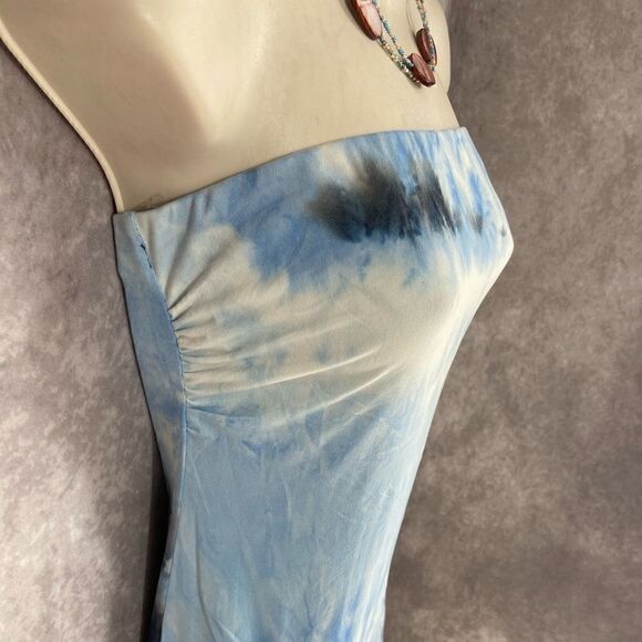 Only 1 Large Left! Blue Tie Dye Strapless Maxi Dress - Picture 7 of 9